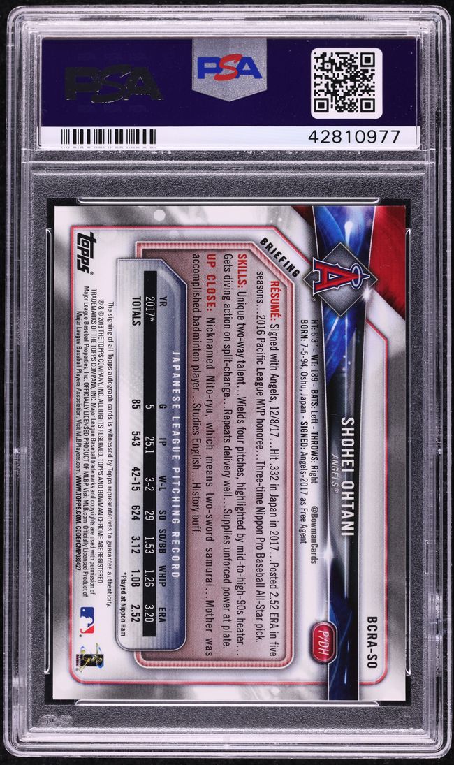 2018 Bowman Chrome Gold Refractor Shohei Ohtani ROOKIE AUTO /50 PSA 10 GEM MINT