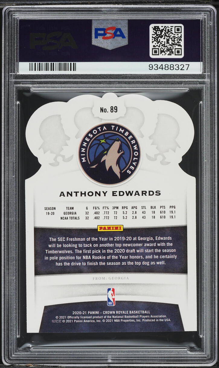 2020 Panini Crown Royale Anthony Edwards ROOKIE #89 PSA 8 NM-MT
