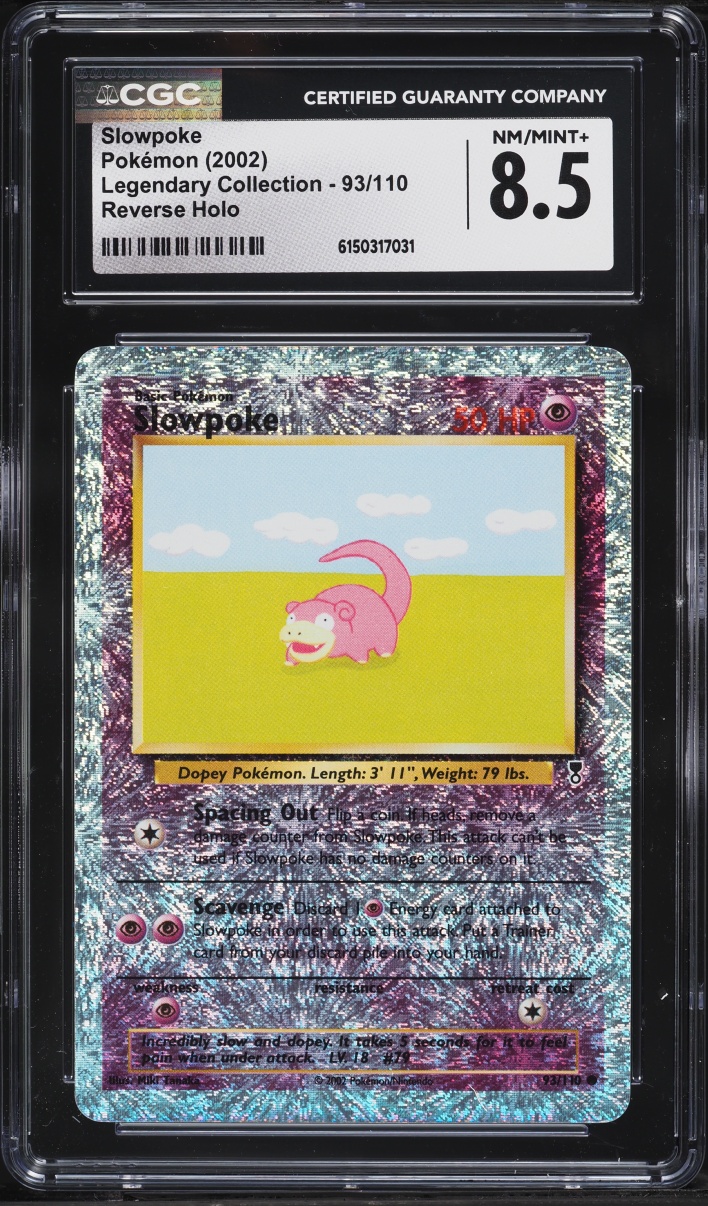 2002 Pokemon Legendary Collection Reverse Holo Slowpoke #93 CGC 8.5 NM-MT+