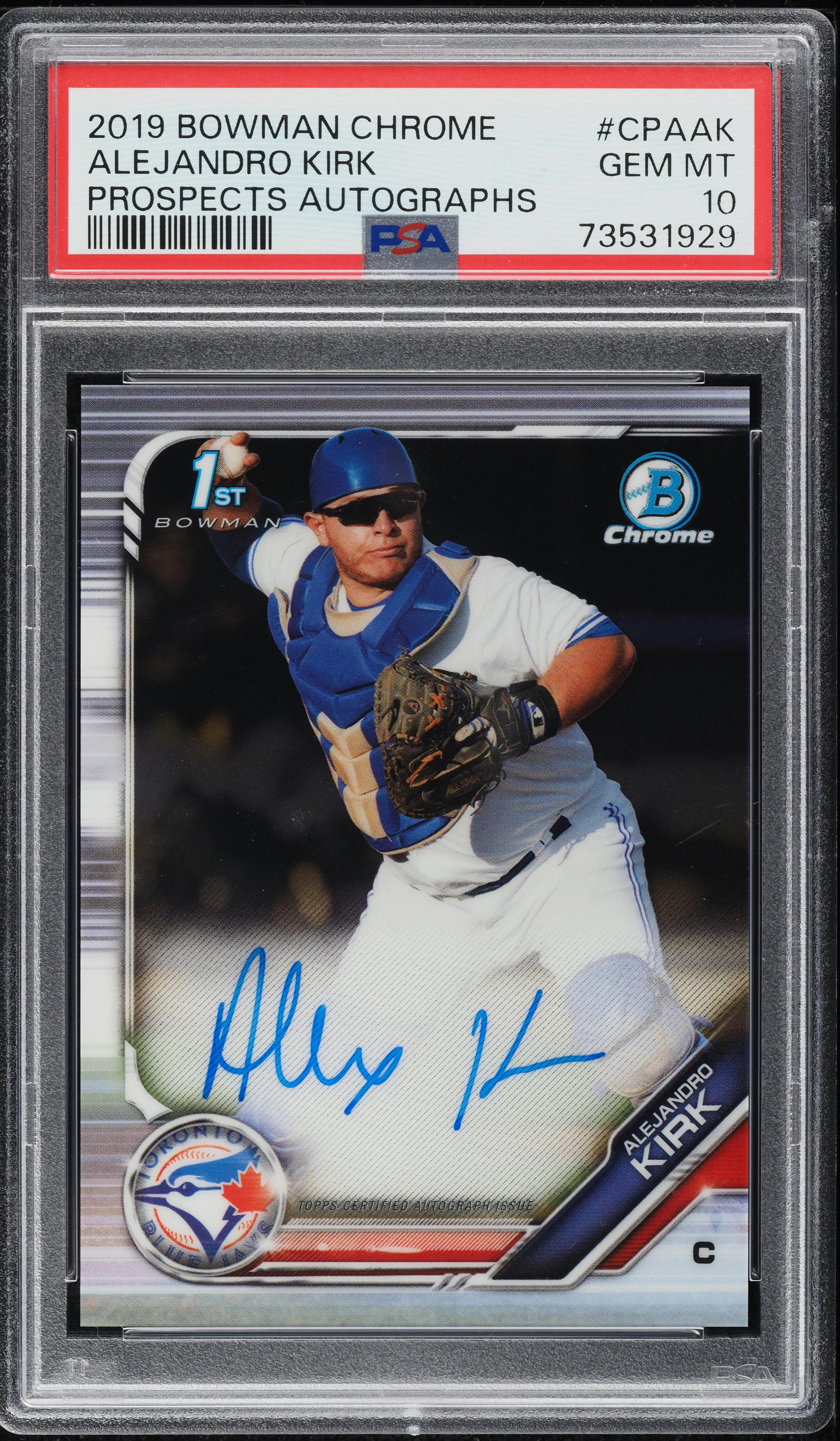 2019 Bowman Chrome Alejandro Kirk PROSPECT AUTO #CPA-AK PSA 10 GEM