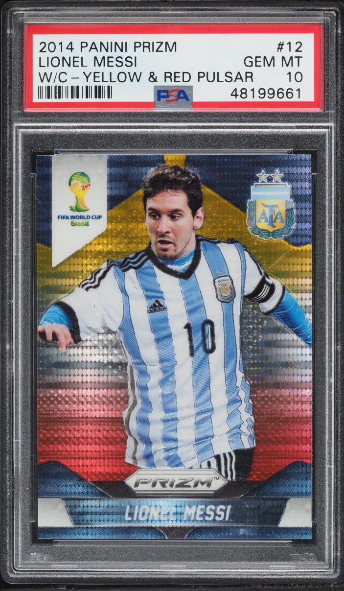 2014 Panini Prizm World Cup Yellow & Red Pulsar Lionel Messi #12 PSA 10 GEM MINT