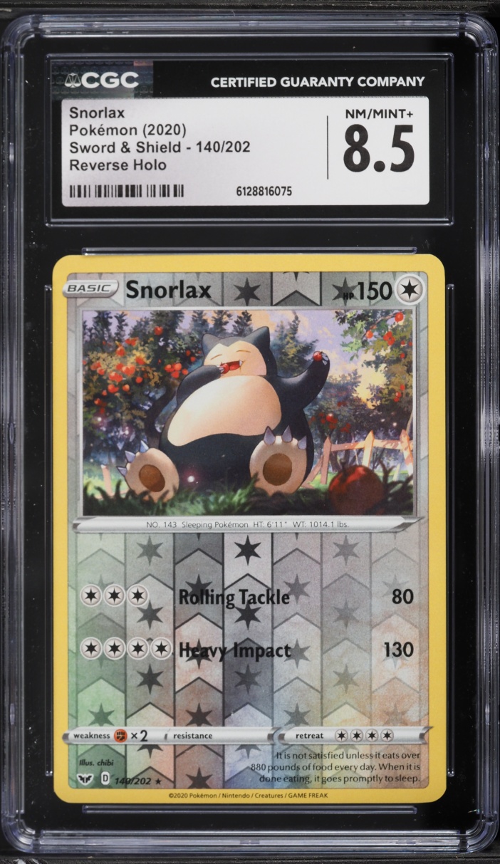 2020 Pokemon Sword & Shield Reverse Holo Snorlax #140 CGC 8.5 NM-MT+