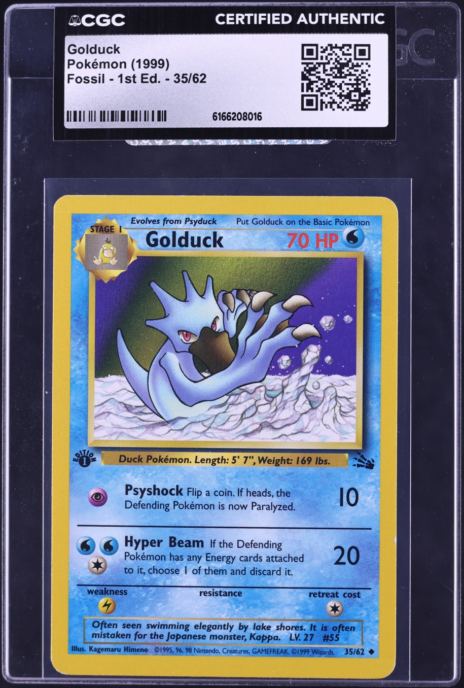 1999 Pokemon Fossil 1st Edition Golduck #35 CGC AUTH
