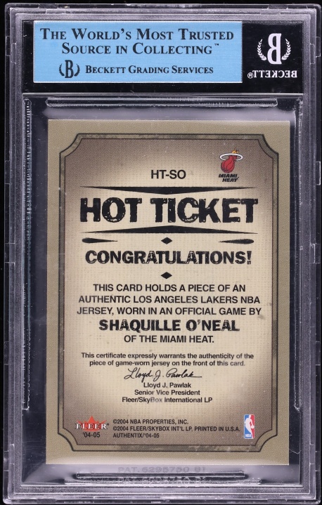 2004 Fleer Authentix Hot Tickets Shaquille O'Neal LOGOMAN PATCH 1/1 #HT-SO BGS AUTH