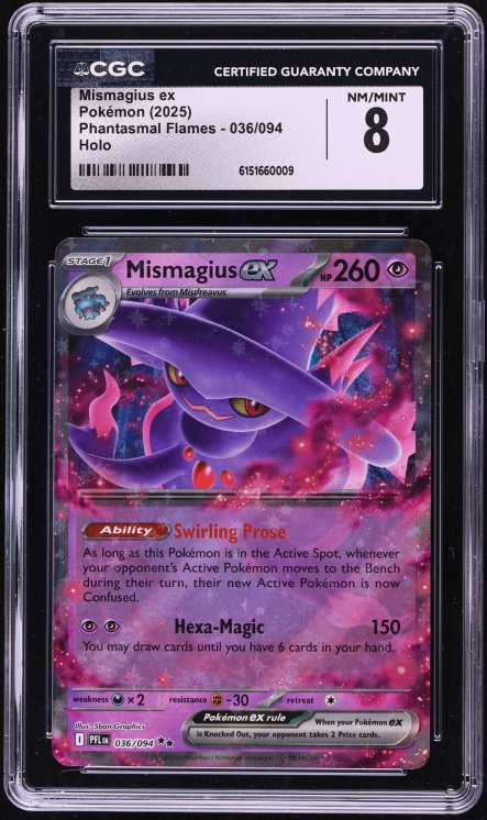 2025 Pokemon Mega Evolution Phantasmal Flames Holo Mismagius ex #36 CGC 8 NM-MT