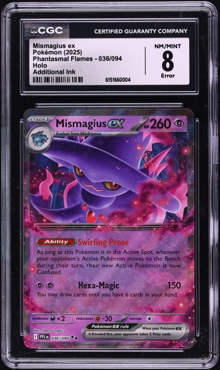 2025 Pokemon Mega Evolution Phantasmal Flames Additional Ink Holo Mismagius ex #36 CGC 8 NM-MT