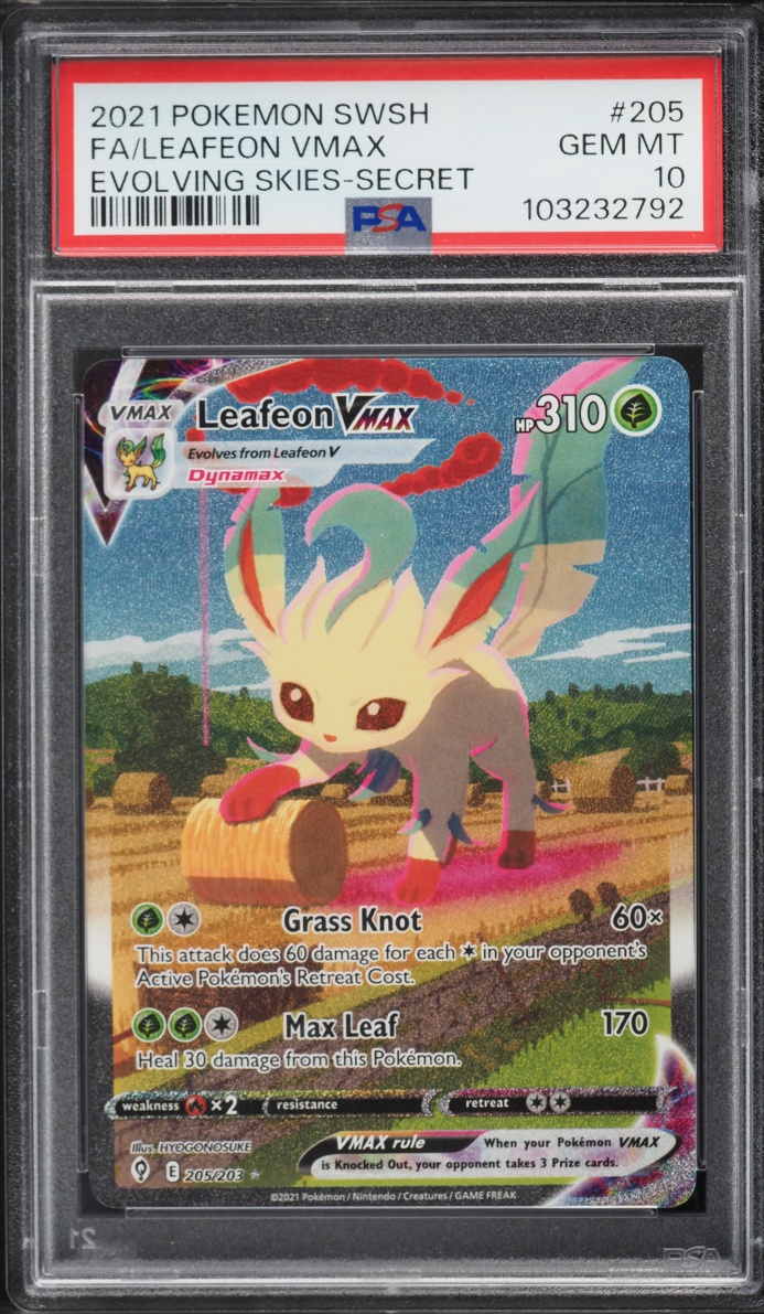 2021 Pokemon Sword & Shield Evolving Skies Full Art Leafeon VMAX #205 PSA 10 GEM MINT