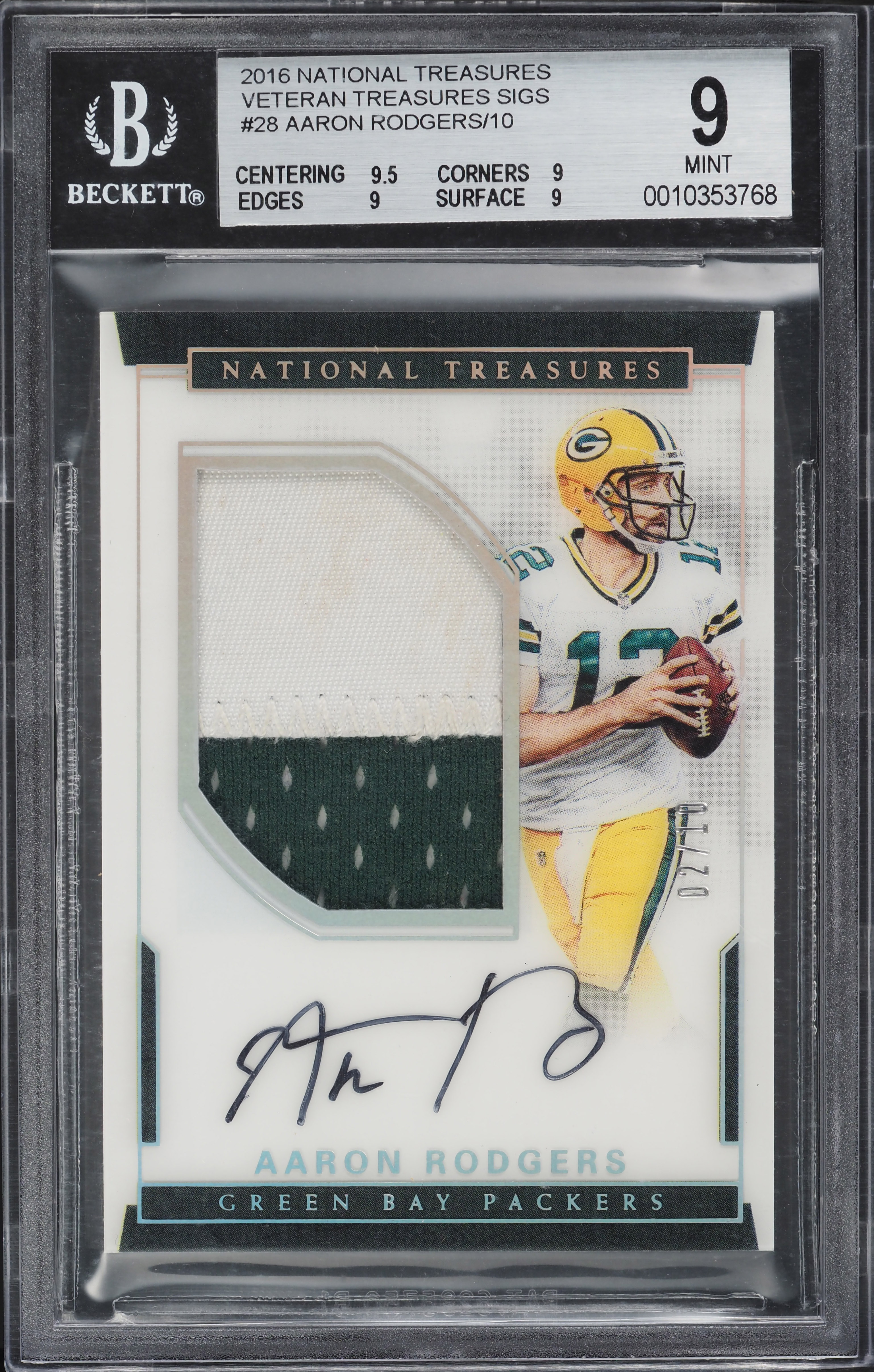 2016 National Treasures Veteran Aaron Rodgers PATCH AUTO /10