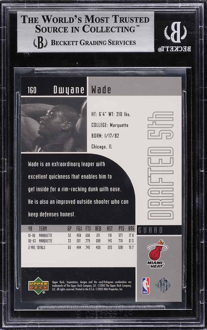 2002 Upper Deck Inspirations Holofoil Dwyane Wade ROOKIE /499 #160 BGS 8.5 NM-MT+ - Photo 2