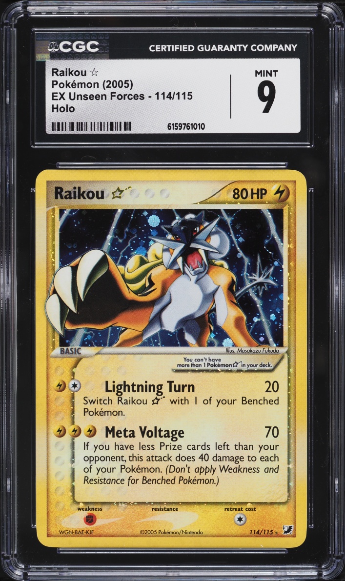2005 Pokemon EX Unseen Forces Holo Raikou Gold Star #114 CGC 9 MINT