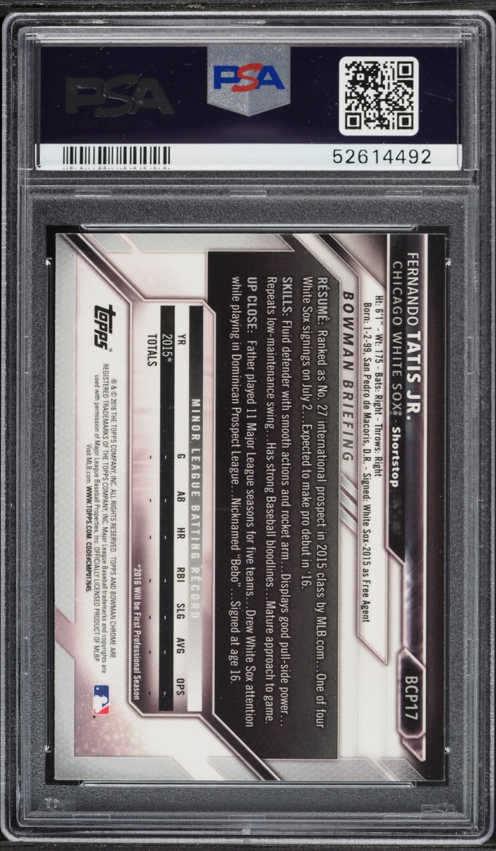 2016 Bowman Chrome Fernando Tatis Jr. PROSPECT #BCP17 PSA 10 GEM MINT