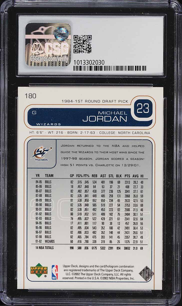 2002 Upper Deck Basketball Michael Jordan #180 CSG 9.5 GEM MINT