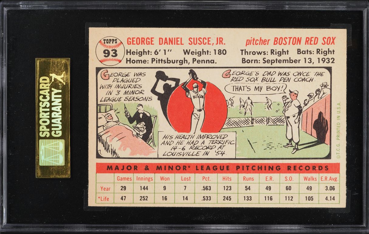 1956 Topps George Susce Jr. WHITE BACK #93 SGC 7 NRMT