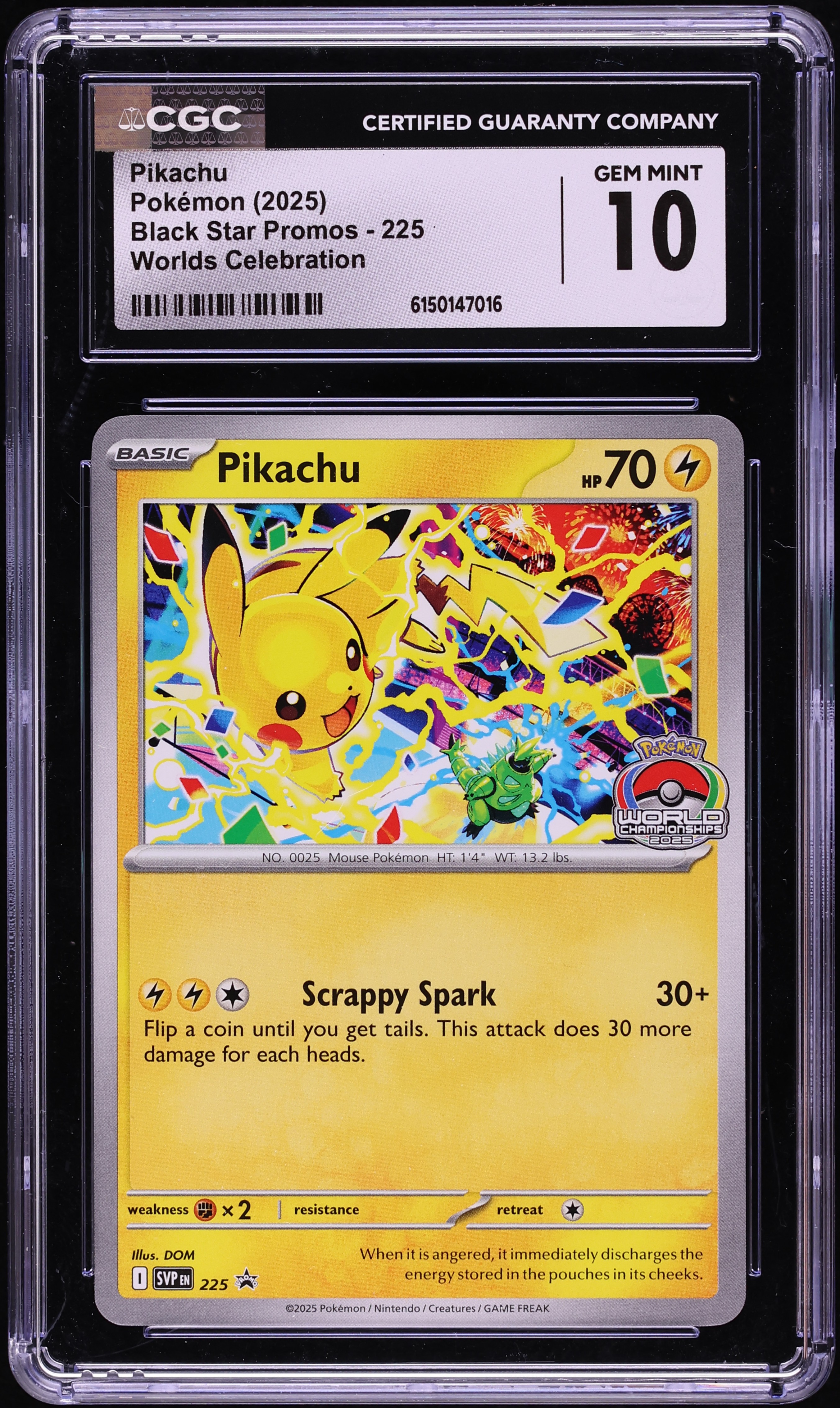 2025 Pokemon Scarlet & Violet Black Star Promo Worlds Celebration Pikachu #225 CGC 10 GEM MINT