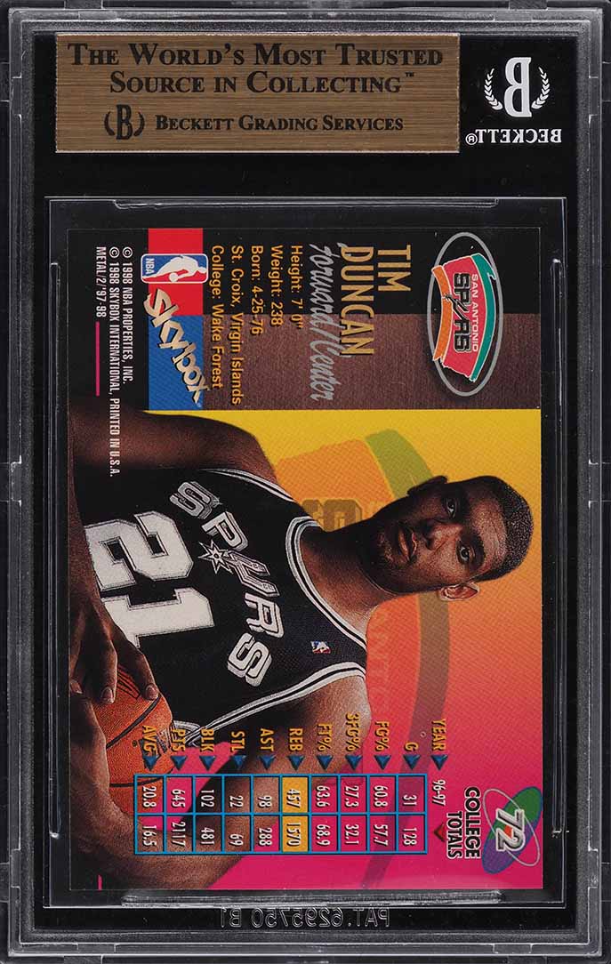 1997 Metal Universe Championship Tim Duncan ROOKIE #72 BGS 9.5 GEM MINT