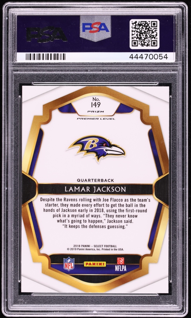 2018 Select Premier Level Silver Lamar Jackson ROOKIE #149 PSA 10 GEM MINT