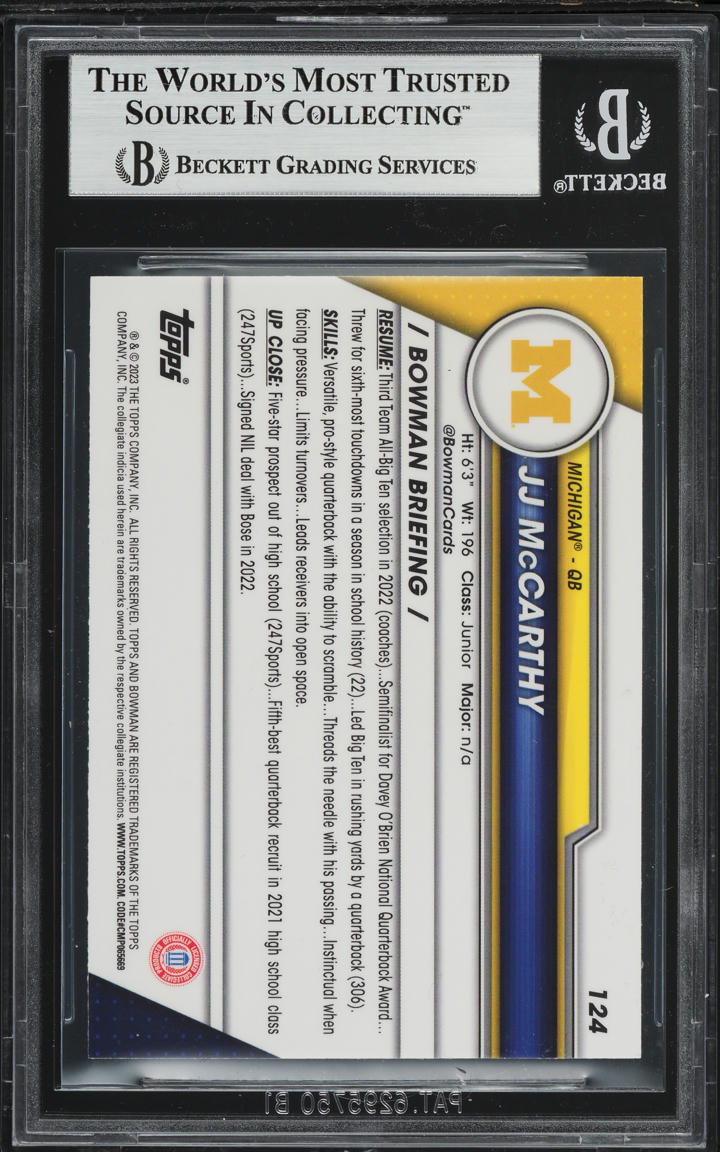 2023 Bowman Chrome University JJ McCarthy ROOKIE #124 BGS 9 MINT