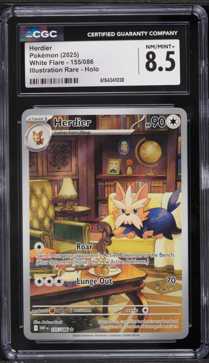 2025 Pokemon Scarlet & Violet White Flare IR Herdier #155 CGC 8.5 NM-MT+
