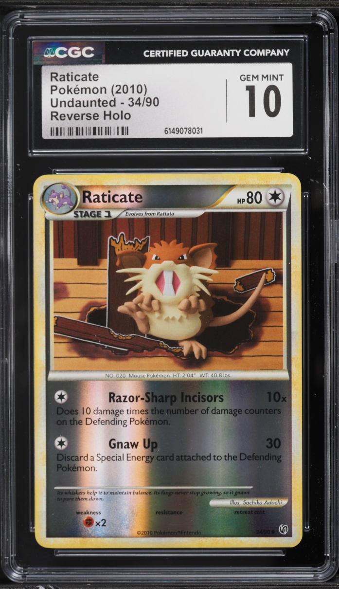 2010 Pokemon HeartGold & SoulSilver Undaunted Reverse Holo Raticate #34 CGC 10 GEM MINT