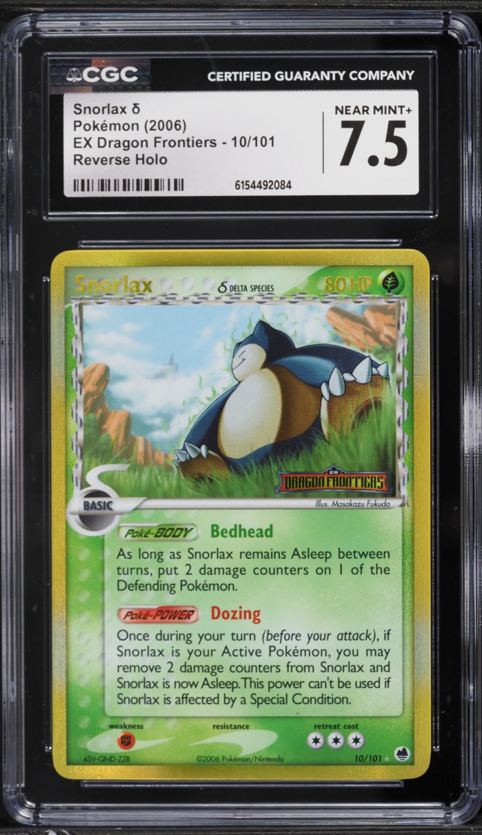 2006 Pokemon EX Dragon Frontiers Reverse Holo Snorlax #10 CGC 7.5 NRMT+