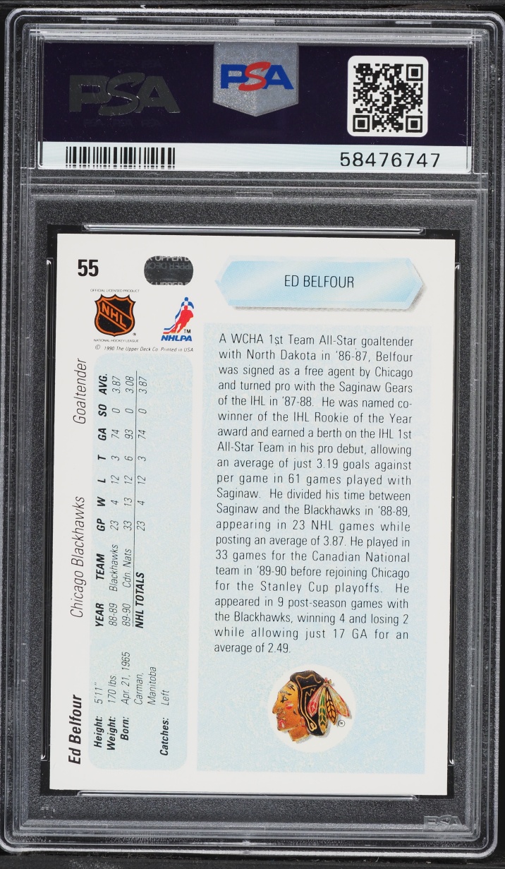 1990 Upper Deck Hockey Ed Belfour ROOKIE #55 PSA 9 MINT