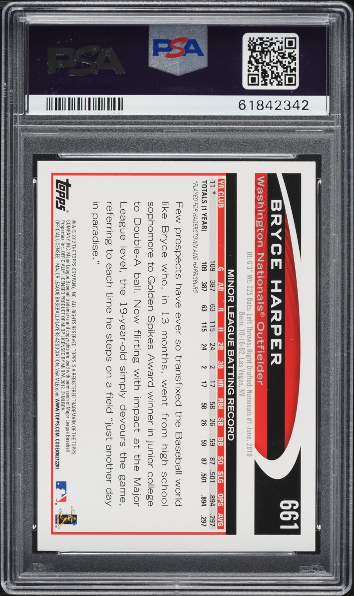 2012 Topps Blue Helmet Bryce Harper ROOKIE #661 PSA 9 MINT