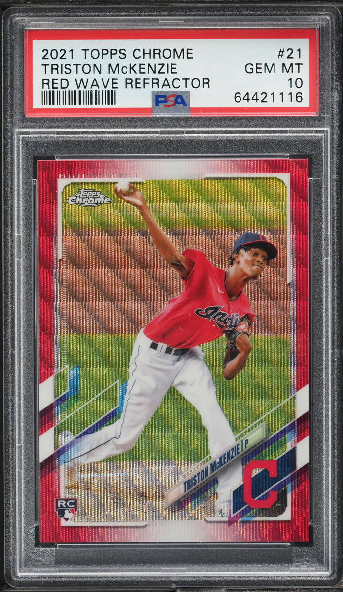 2021 Topps Chrome Red Wave Refractor Triston McKenzie ROOKIE /5 #21 PSA 10 GEM