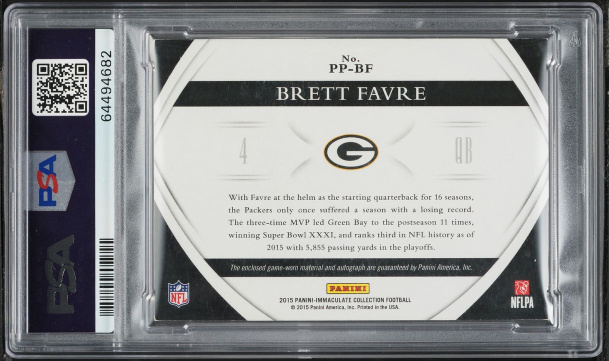 2015 Immaculate Collection Premium Brett Favre NFL SHIELD PATCH AUTO 1/1 #PP-BF PSA AUTH