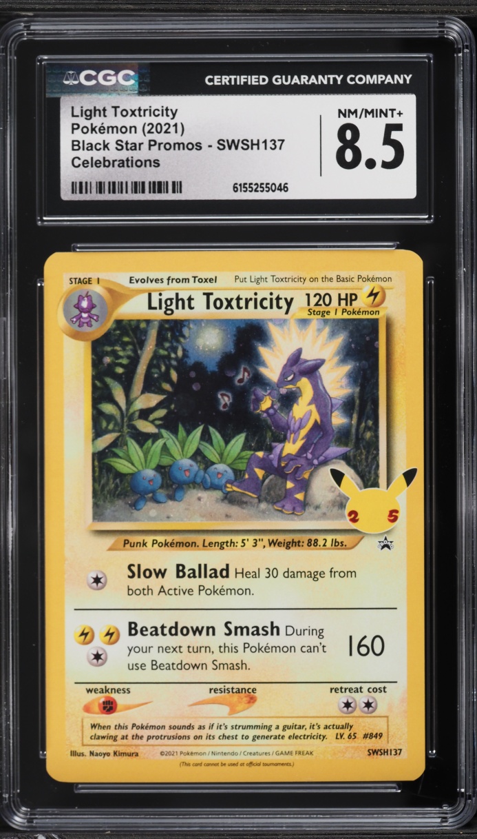2021 Pokemon Sword & Shield Black Star Promo Celebrations Light Toxtricity #SWSH137 CGC 8.5