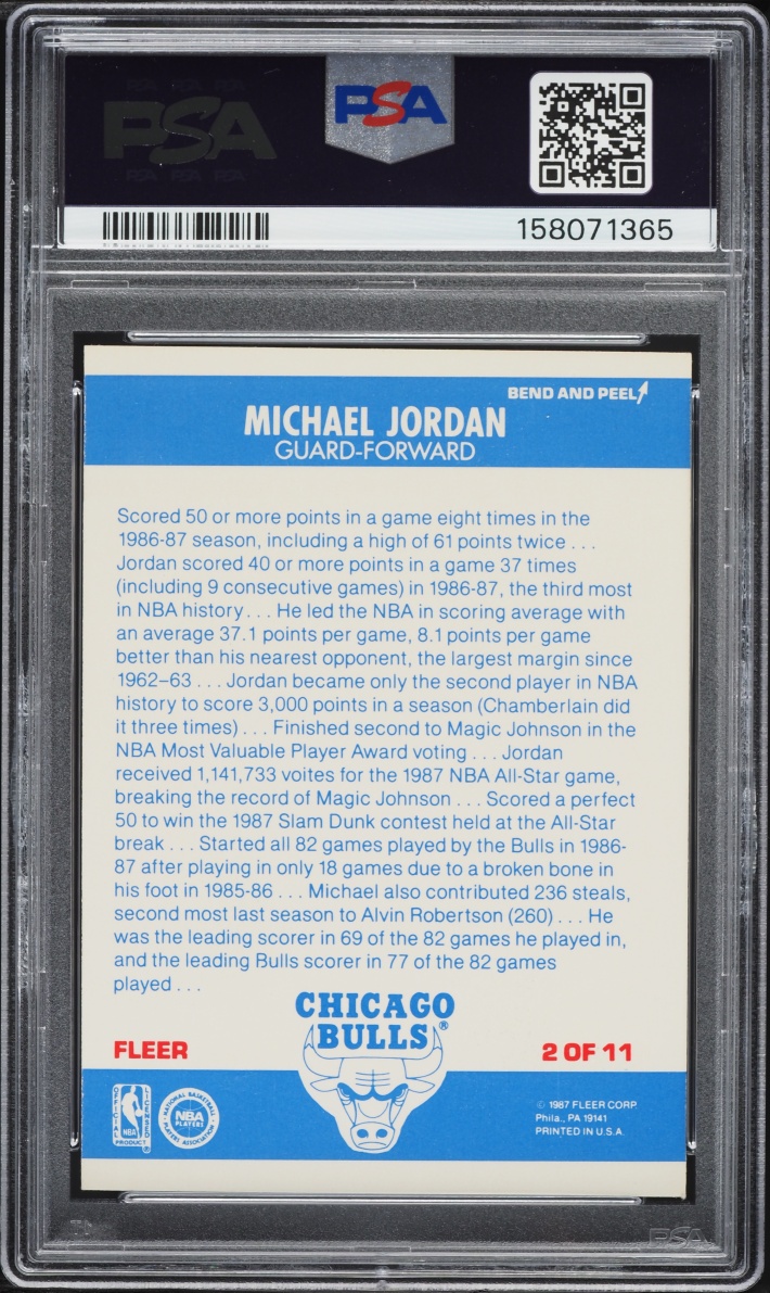 1987 Fleer Sticker Michael Jordan #2 PSA 7 NRMT