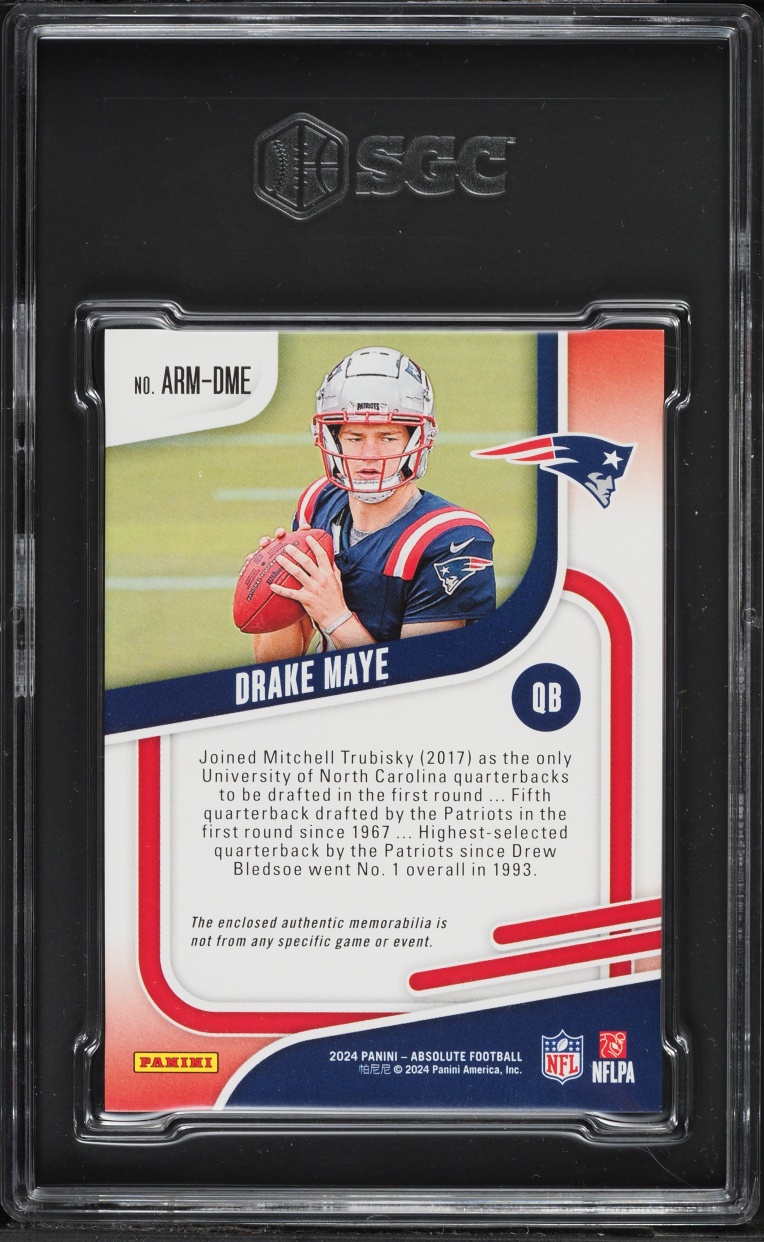 2024 Absolute Football Drake Maye ROOKIE PATCH #ARM-DME SGC 9 MINT