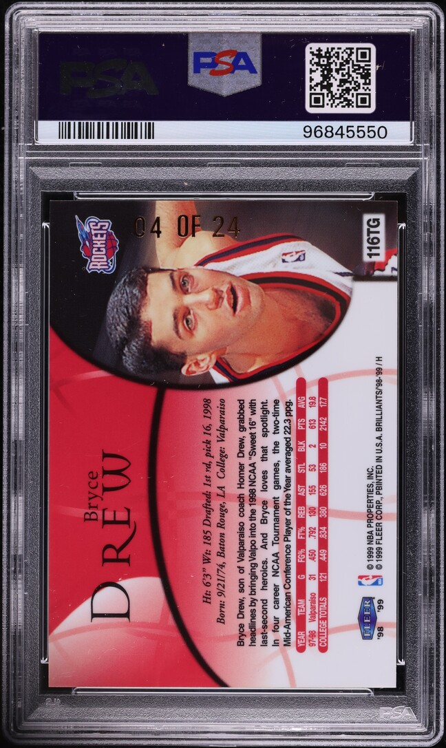 1998 Fleer Brilliants 24kt Gold Bryce Drew ROOKIE /24 #116TG PSA 7 NRMT - Photo 2