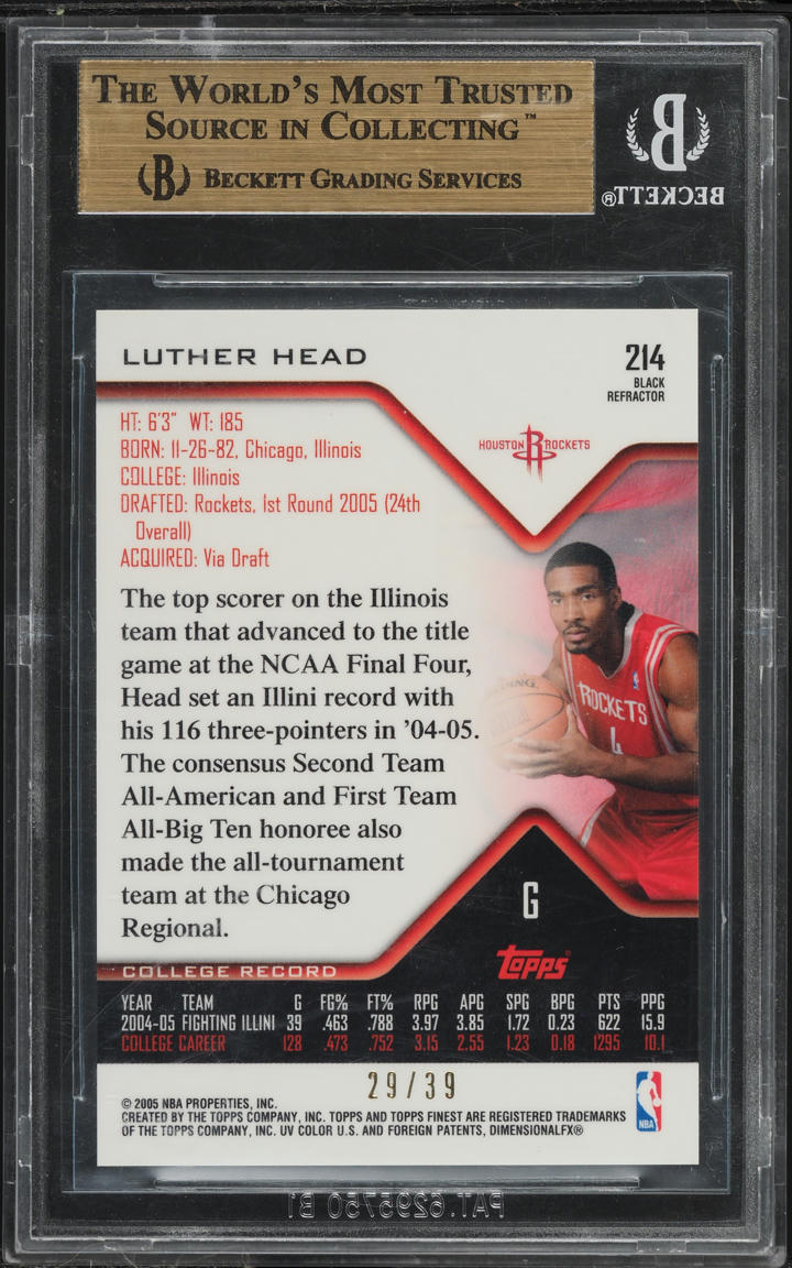 2004 Finest Black Refractor Luther Head ROOKIE /39 #214 BGS 9.5 GEM MINT