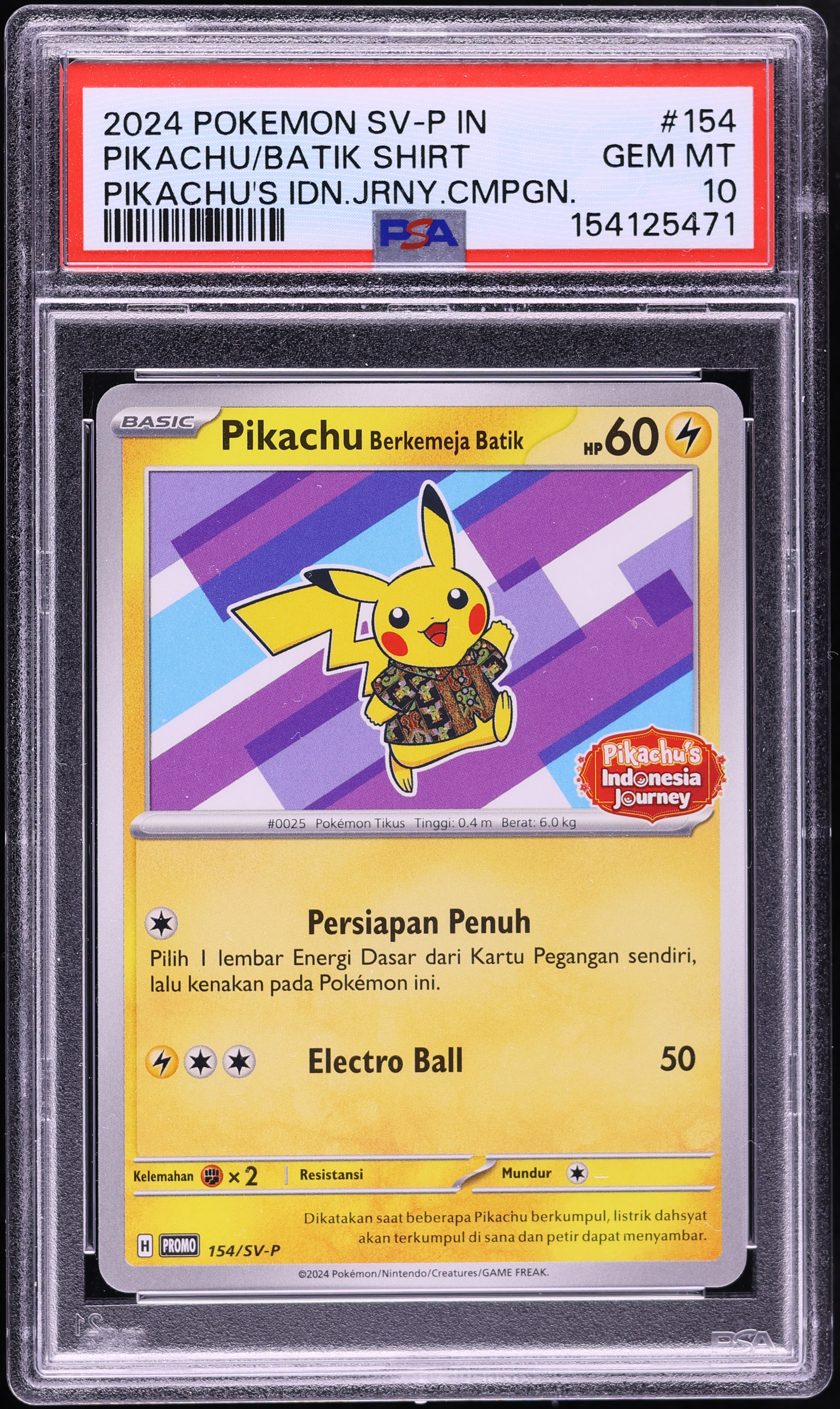 2024 Pokemon Indonesian SV Promo Journey Pikachu In Batik Shirt #154 PSA 10 GEM MINT