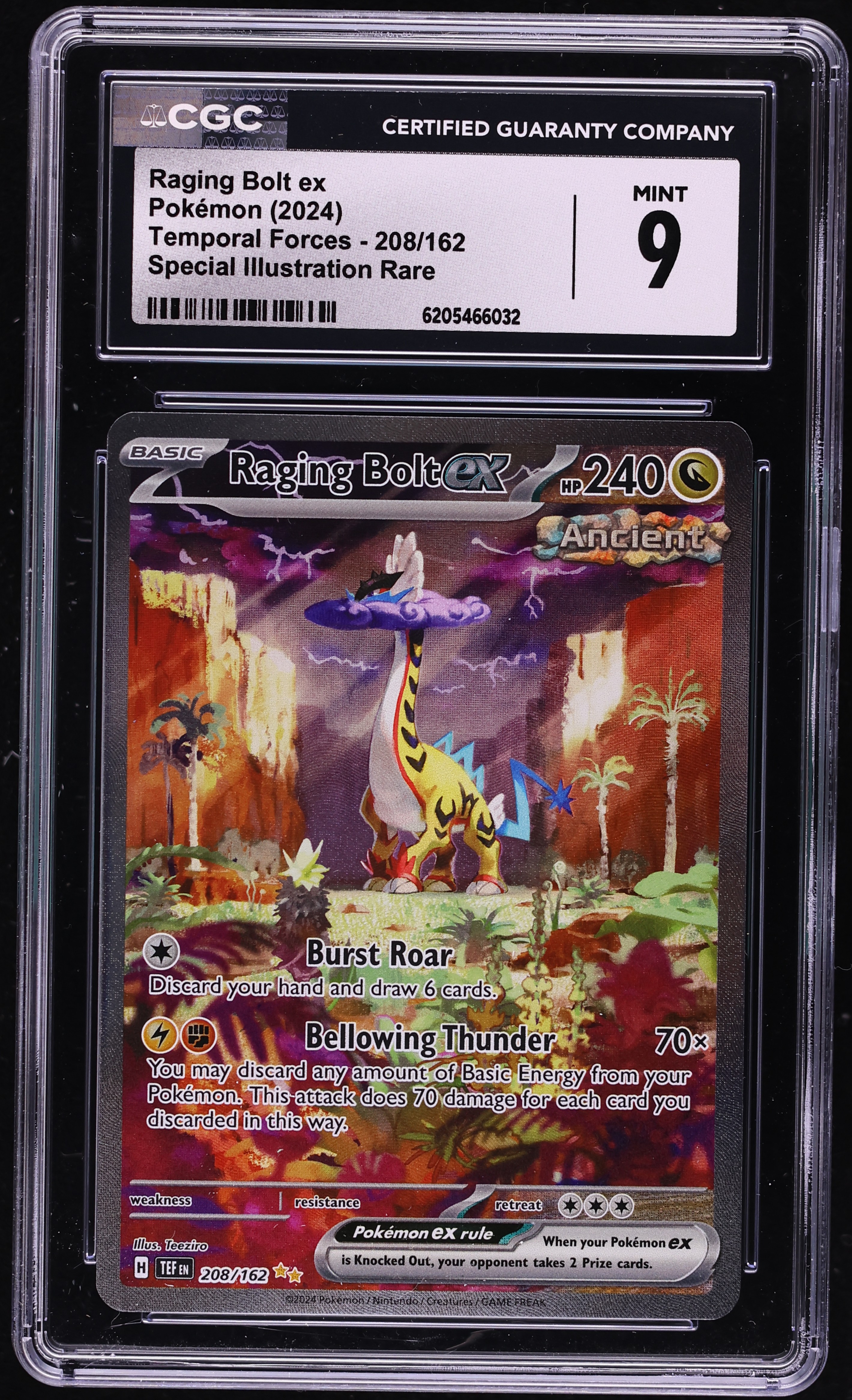 2024 Pokemon Scarlet & Violet Temporal Forces SIR Raging Bolt EX #208 CGC 9 MINT