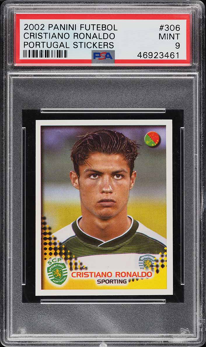 2002 Panini Futebol Portugal Stickers Cristiano Ronaldo ROOKIE #306 PSA 9 MINT