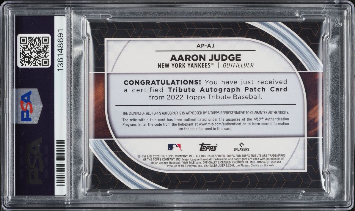 2022 Topps Tribute Red Aaron Judge PATCH AUTO DNA 10 10/10 #AP-AJ PSA 6 EXMT