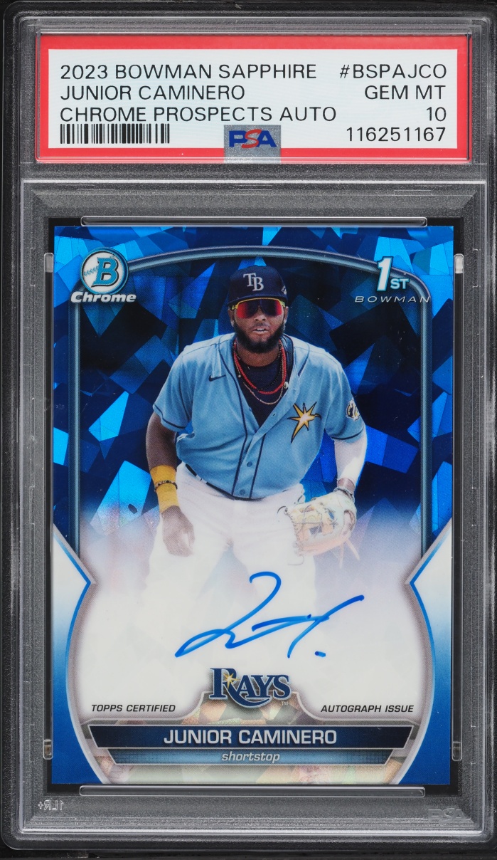 2023 Bowman Chrome Sapphire Edition Junior Caminero PROSPECT AUTO #BSPA-JCO PSA 10 GEM MINT