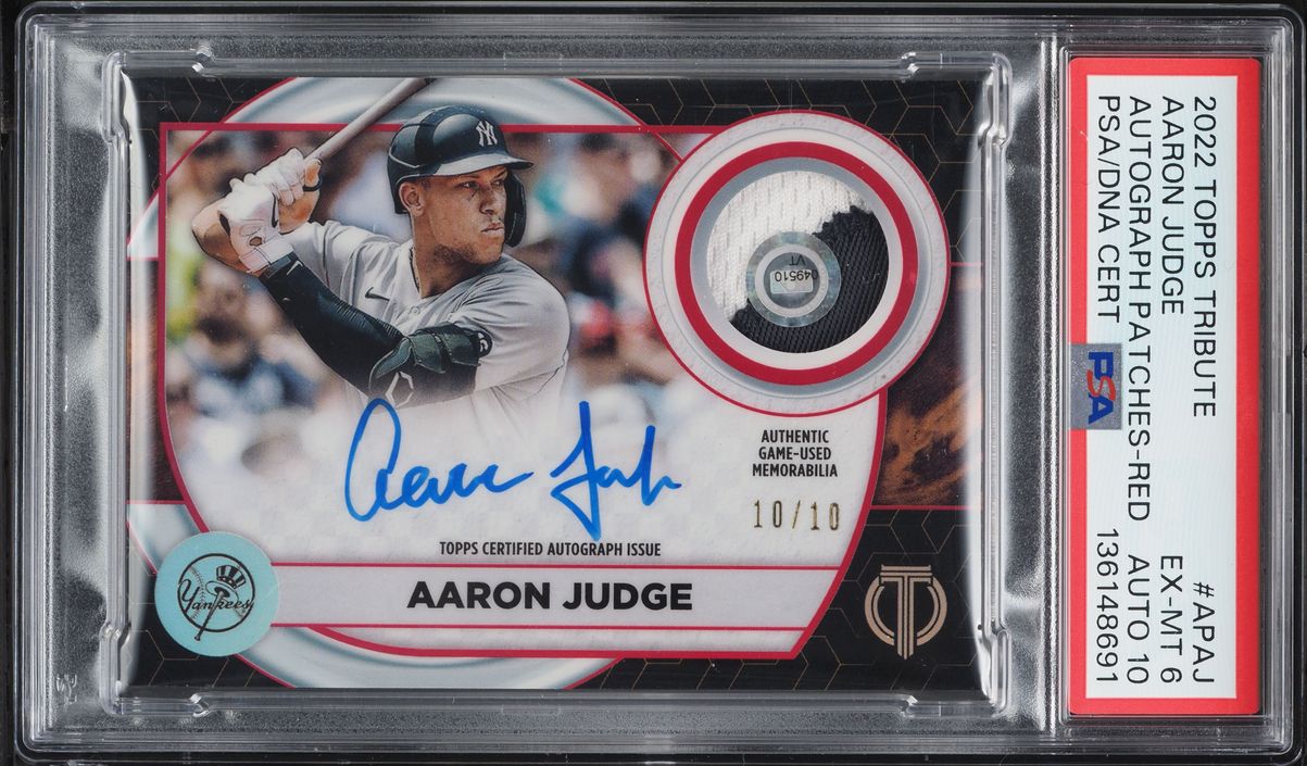 2022 Topps Tribute Red Aaron Judge PATCH AUTO DNA 10 10/10 #AP-AJ PSA 6 EXMT