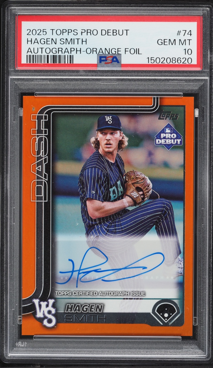 2025 Topps Pro Debut Orange Foil Hagen Smith PROSPECT AUTO /25 #PD-74 PSA 10 GEM MINT