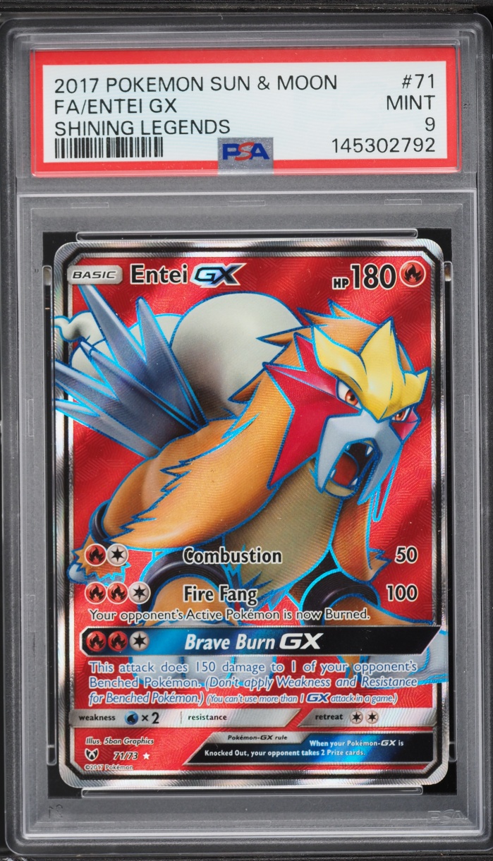 2017 Pokemon Sun & Moon Shining Legends Full Art Entei GX #71 PSA 9 MINT