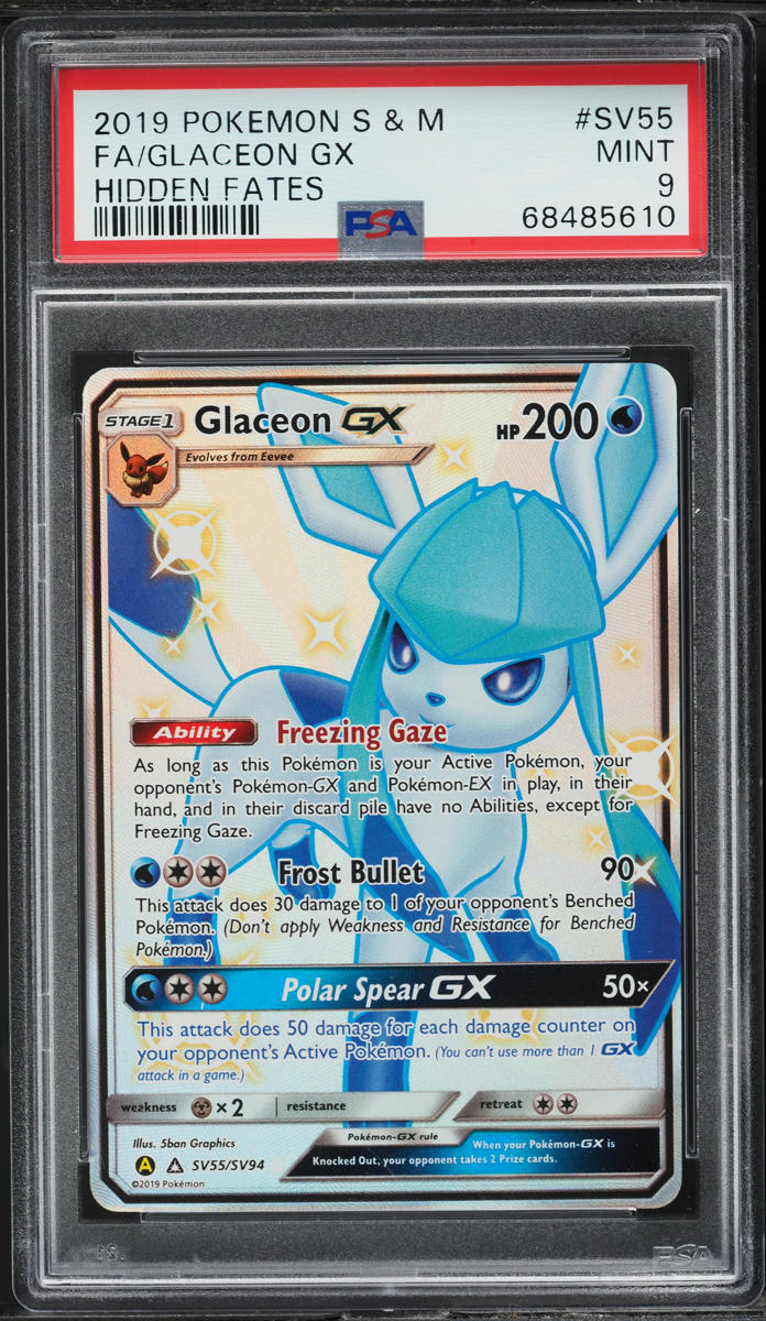 2019 Pokemon Sun & Moon Hidden Fates Full Art Glaceon GX #SV55 PSA 9 MINT