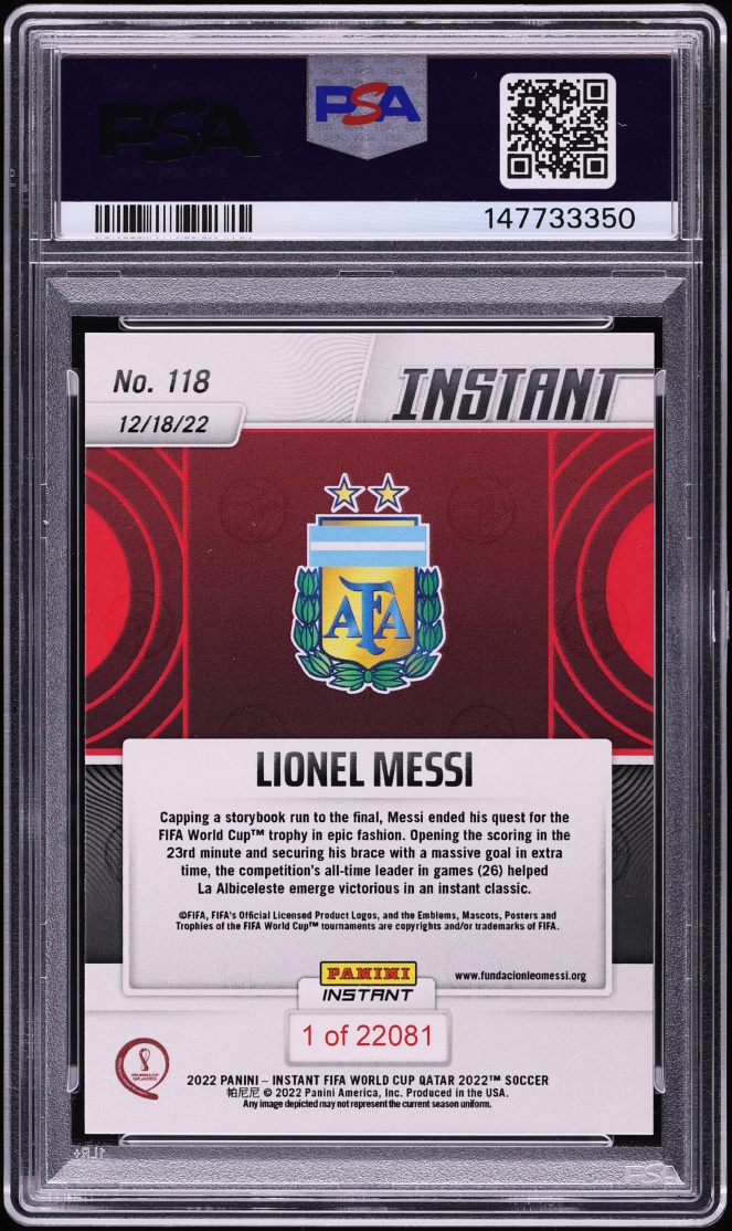 2022 Panini Instant FIFA World Cup Qatar Lionel Messi /22081 #118 PSA 10 GEM MINT