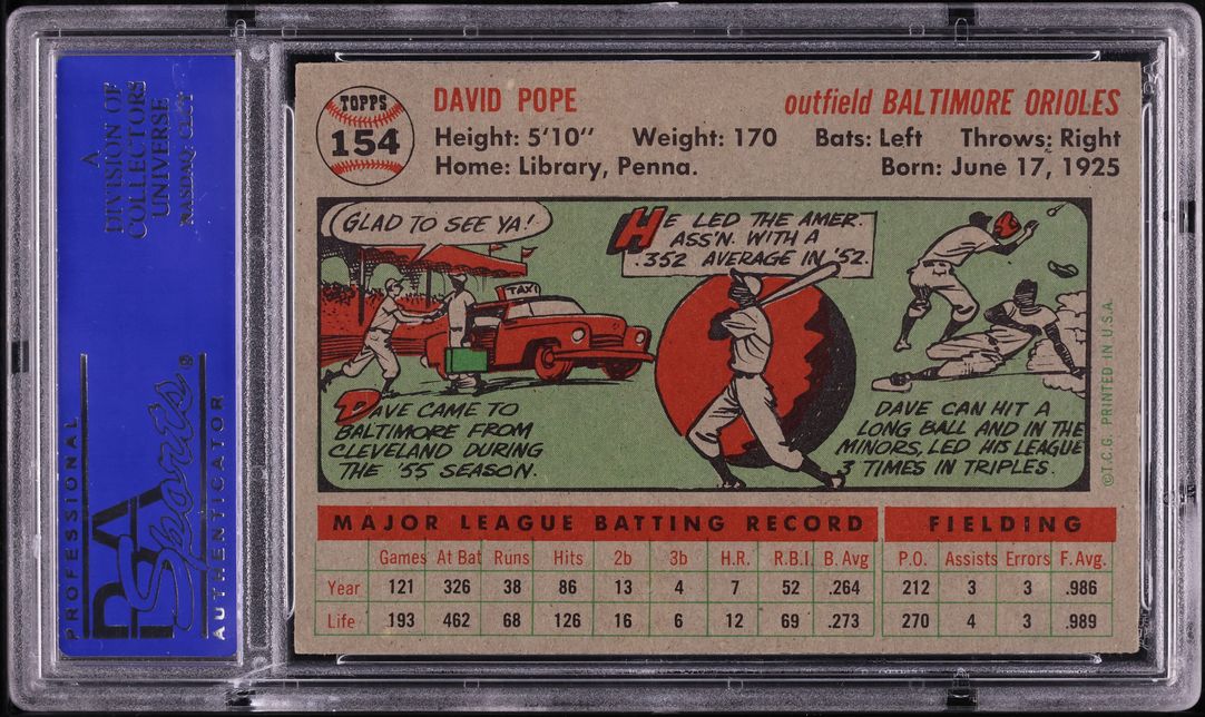 1956 Topps Dave Pope #154 PSA 8 NM-MT