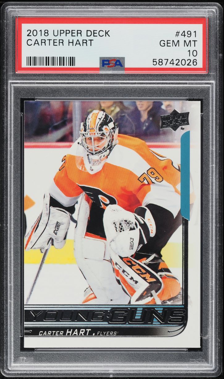 2018 Upper Deck Young Guns Carter Hart ROOKIE #491 PSA 10 GEM MINT