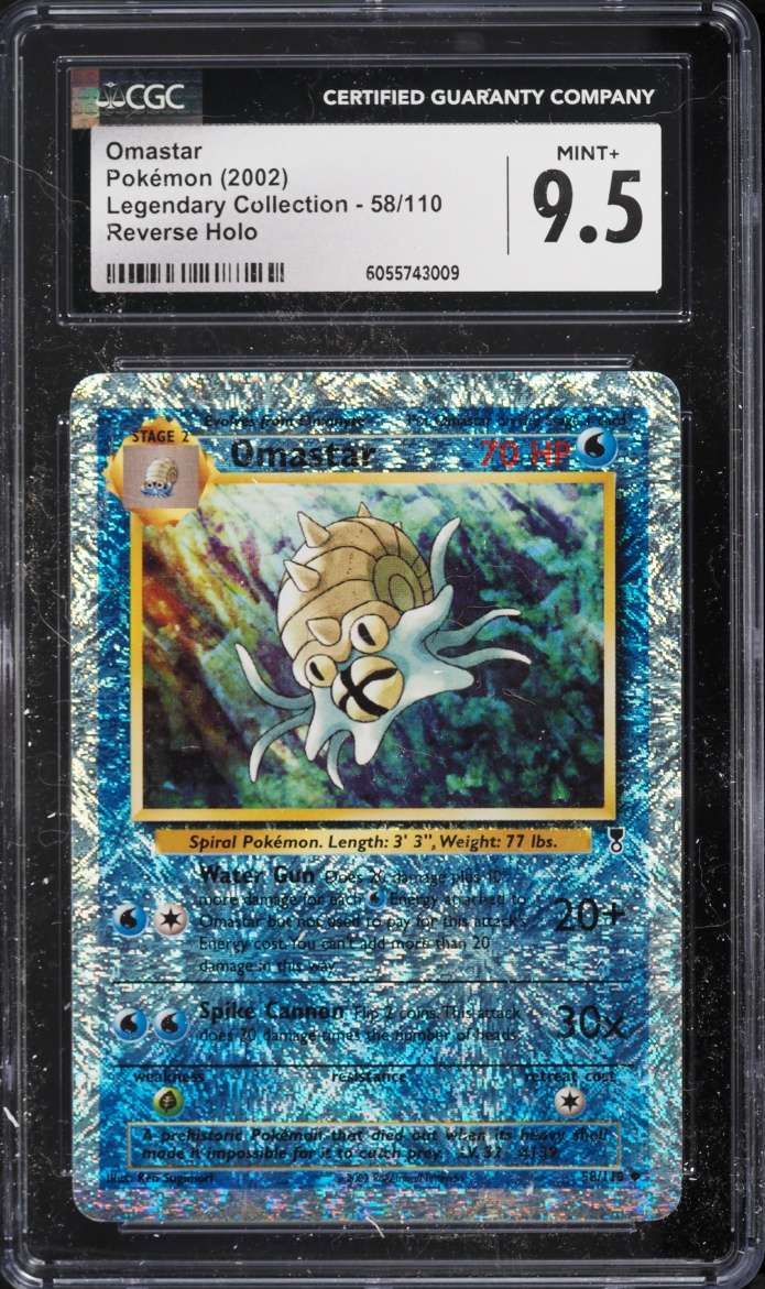 2002 Pokemon Legendary Collection Reverse Holo Omastar #58 CGC 9.5 MINT+
