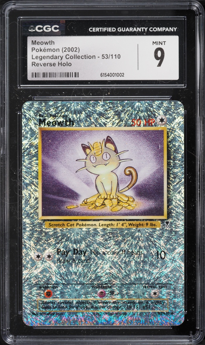 2002 Pokemon Legendary Collection Reverse Holo Meowth #53 CGC 9 MINT