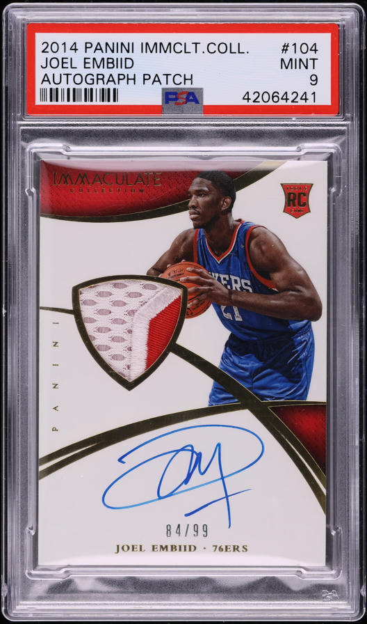 2014 Donruss Elite Status Blue Joel Embiid ROOKIE AUTO /49 #24 PSA