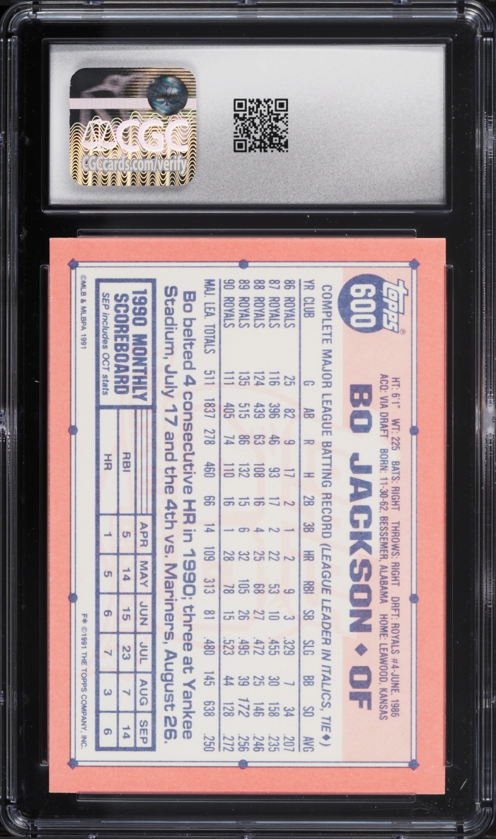 1991 Topps Tiffany Bo Jackson #600 CGC 9.5 MINT+