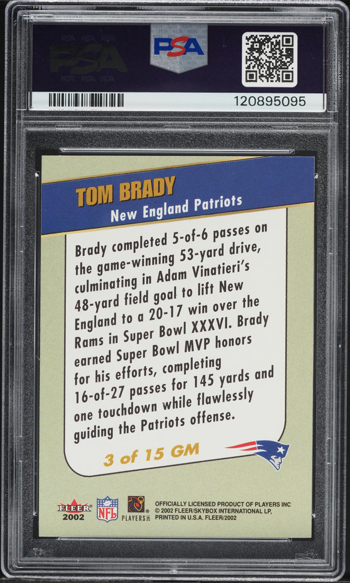 2002 Fleer Golden Memories Tom Brady #3 PSA 10 GEM MINT